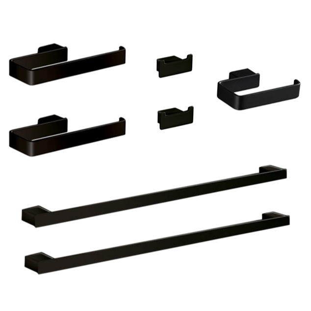 Bathroom Hardware Set, Gedy LG1200-M4, His and Hers 7 Piece Black Hardware Set